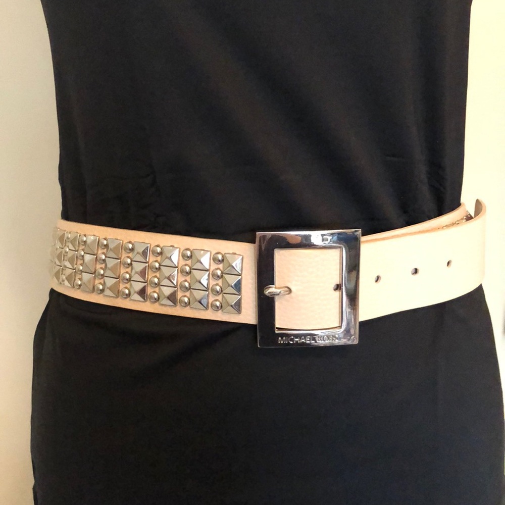 M Kors tan and silver pyramid belt